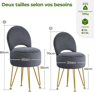 Taburete de tocador moderno de <span class=keywords><strong>terciopelo</strong></span> Rolanstar con almacenamiento oculto, respaldo plegable, taburete transformable, cómodo taburete de maquillaje - Product Image 2