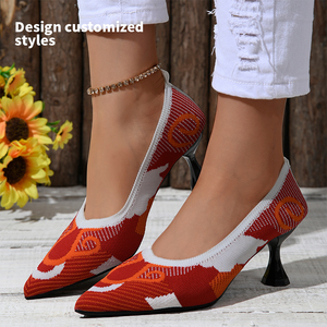 Nuovi arrivi eleganti <span class=keywords><strong>scarpe</strong></span> da donna <span class=keywords><strong>con</strong></span> <span class=keywords><strong>tacco</strong></span> alto e sottile, rosso, bianco e arancione, tomaia in tessuto jacquard, per ufficio e tempo libero M-XJ-05 - Product Image 3