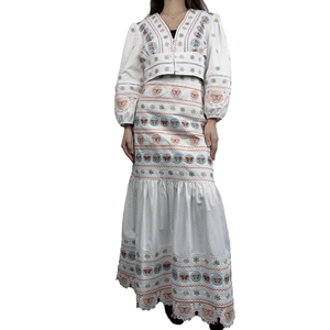 OEM donna abito in popeline di cotone ricamato farfalla multicolore in <span class=keywords><strong>pizzo</strong></span> motivo Vintage con bottoni Set completo traspirante - Product Image 1