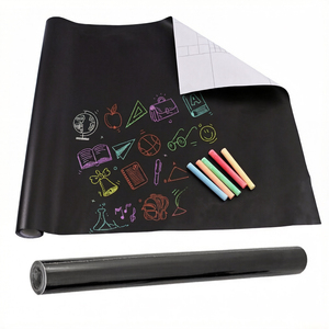 Autocollant <span class=keywords><strong>de</strong></span> tableau noir en CPP non magnétique FOSKA, adapté aux enfants, pour salles <span class=keywords><strong>de</strong></span> jeux, cuisines ou murs photo DIY, avec 5 couleurs <span class=keywords><strong>de</strong></span> <span class=keywords><strong>craie</strong></span> incluses - Product Image 1