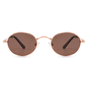 Unisex Oval Full Rim Metal Frame <b>Sunglasses</b> Brown Lens UV400 Protection Retro Style Casual Wear for Adults - Product Image 1