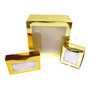 Benutzer definierte Gold Cake Box Bakery Boxes mit Fenster Ideal für Bündel kuchen oder Dessert aus Kuchen Gebäck Kekse Kuchen