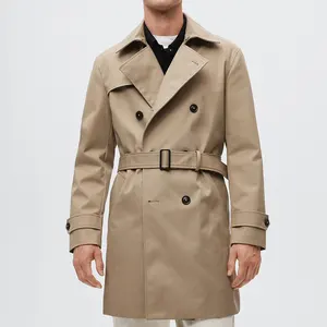 Fashionable Autumn Overcoat Business Mid Length Coat Slim Lapel Solid Overcoats Cotton Polyester Embroidery Custom Mens Trench C