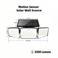 Lampe de sécurité solaire extérieure à détecteur de mouvement PIR IP65 2500 lm, applique murale étanche en silicium monocristallin pour jardin et route