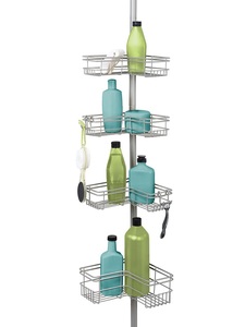 Étagère murale à 4 pôles en <span class=keywords><strong>acier</strong></span> <span class=keywords><strong>inoxydable</strong></span>, meuble de rangement, coin télescopique, caddie de <span class=keywords><strong>douche</strong></span>, en noir et argent, 4 niveaux, en Stock - Product Image 6