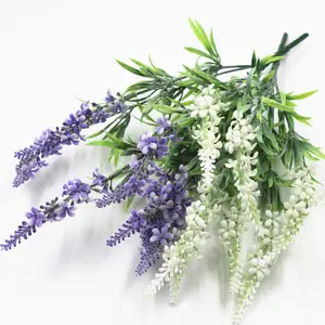 7 forks HXYC004 purple and white flocking faux plastic artificial lavender flower for home wedding decoration