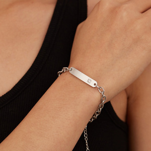 Personalize <b>Bracelet</b> Custom Name Engraving Non Tarnish Fading Gold Blank Charm Stainless Steel Adjustable <b>Bracelet</b> With CZ - Product Image 2