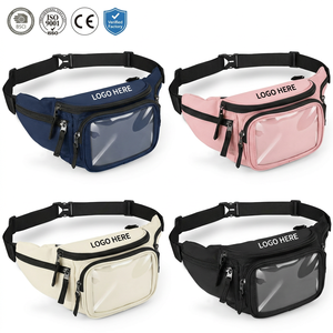 Riñonera <span class=keywords><strong>de</strong></span> poliéster personalizada con ventana transparente para exhibición <span class=keywords><strong>de</strong></span> tarjetas clasificadas, con cremallera, portátil, para uso exterior, bandolera para coleccionistas - Product Image 3