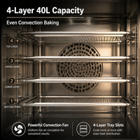 Four à convection à air chaud commercial à 4 niveaux et 4 plateaux, 40 L, en acier inoxydable, pour boulangerie, avec température réglable et fonction vapeur