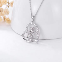 Joyería fina plata esterlina 925 circón Corazón y dos lindo mono colgante collar