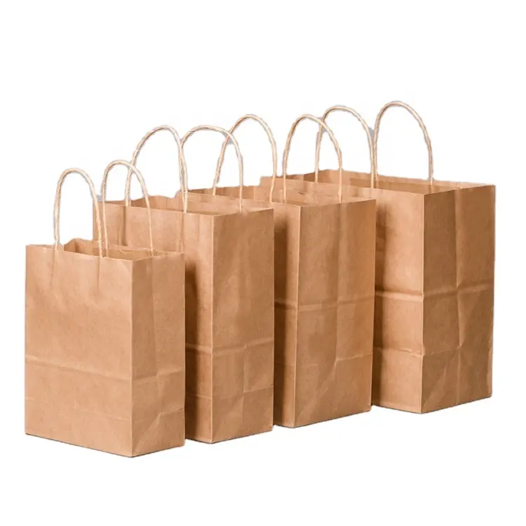 Recyclable kraft paper bag with twisted handle reusable shopping paper bags