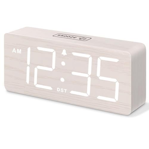 Wooden Clock for Bedroom - Desk Clock for Living Room with Large Numbers, Dimmer, Loud Alarm for Heavy Sleepers with Volume