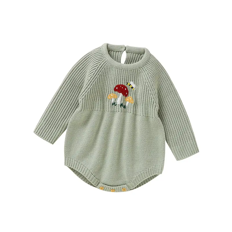 Mimixiongニット刺Embroidery新生児服手作りキノコ柄赤ちゃん長袖ロンパース