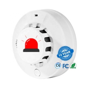 เครื่องตรวจจับควันไฟแบบอิสระ ได้รับการรับรองมาตรฐาน CE FCC แบตเตอรี่ใช้งานได้ 10 ปี เหมาะสำหรับบ้าน โรงแรม ระบบเตือนภัยแก๊สควัน ไฟไหม้ เซ็นเซอร์ตรวจจับเปลวไฟ - Product Image 1