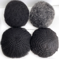 Stock 100% Patch en cheveux humains Perruque pour homme Perruque à base de dentelle respirante 4mm Afro Curly 1B40 Système de remplacement de cheveux de couleur grise Postiche pour homme