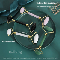 Rouleau de massage facial en jade, double tête, manuel, pour relaxation et lifting des yeux, avec kit Gua Sha (sans boîte)