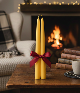Premium Yellow Taper <b>Candles</b>-Set 2 Handmade Smokeless <b>Unscented</b> Halloween Holiday Christmas Wedding Home Decor - Product Image 3