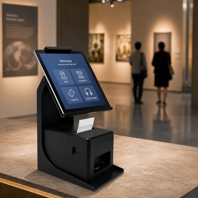 PS-20A Museum Exhibition Tablet Pos Printer Stand for Info Kiosk, Metal Display Holder for Gallery & Exhibition Hall