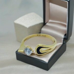 Elegant 22K Gold <b>Open</b> <b>Ring</b> with Diamond Accent and Modern Enamel Design Stylish Adjustable Finger <b>Ring</b> for Women - Product Image 3