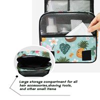 Trousse de Toilette Suspendable Portable en Polyester Imprimé Personnalisé Motif Dessin Animé Hawaïen, Imperméable avec Fermeture Éclair