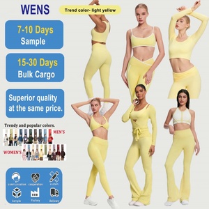 Ensemble de yoga sans couture jaune clair pour femmes, leggings taille haute en tissu ultra doux, tenue de sport 2 pièces, fabricant OEM - Product Image 1