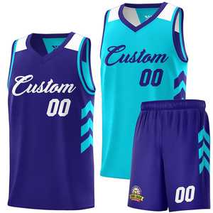 Maillot de basket-ball personnalisé violet aqua double face - Product Image 1