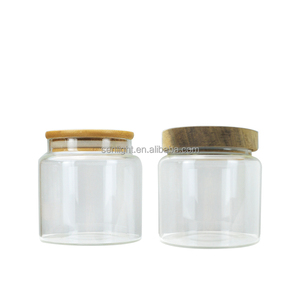 new home organization glass candy coffee bean food jar storage bottle with acacia wood bamboo lid