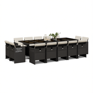 Ensemble de meubles de jardin en rotin noir pour l'extérieur, 14 pièces, mobilier de salle à manger pour patio, contemporain, résistant aux intempéries - Product Image 1