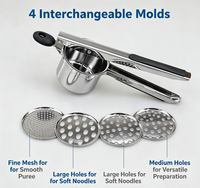 Presse alimentaire manuelle en acier inoxydable avec 4 moules interchangeables, robot culinaire multifonction pour bébé et presse à nouilles