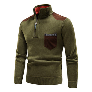 <strong>Men's</strong> Stand-up Collar <strong>Pullover</strong> Sweater with Fleece Lining <strong>for</strong> Autumn and Winter <strong>Men's</strong> Patchwork <strong>Pullover</strong> - Product Image 5