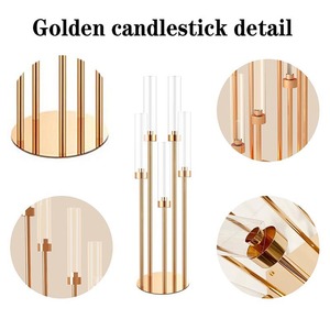 Candelabro a più bracci in metallo dorato con paralume in acrilico trasparente, portacandele per matrimoni, banchetti, cene romantiche, decorazione a più livelli alta - Product Image 4