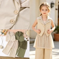 Ensemble d'été décontracté pour femmes et jeunes filles, style européen/américain, en coton, composé d'un gilet blazer et d'un pantalon long à empiècements en maille