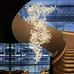Роскошная фарфоровая люстра в форме листьев, подвесной светильник в форме ветки дерева для высоких потолочных залов гостиниц