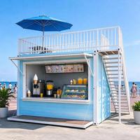 Kiosque de restauration rapide en conteneur, 2 étages, préfabriqué, stand alimentaire en conteneur maritime, kiosque de restauration rapide portable avec terrasse pour la vente en rue