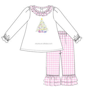 Set di Abbigliamento Natalizio per <span class=keywords><strong>Bambina</strong></span> con Collo Tondo e Volant Rosa - Product Image 1