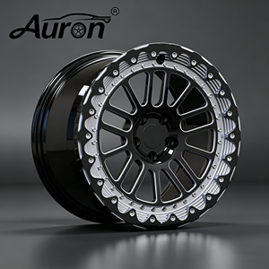 Jante en alliage multi-rayons Auron 5.5x15 Noir brillant avec lèvre usinée monobloc pour voitures particulières - Product Image 1