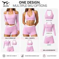 Ensemble de yoga 3 pièces JIEJIN OEM respirant, doux, compressif, sculptant, avec haut cache-épaules pour femmes
