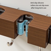 Support mural adhésif pour balai et serpillière à motif bois, sans perçage, support de rangement mural pour balai, support de rangement en plastique pour salle de bain