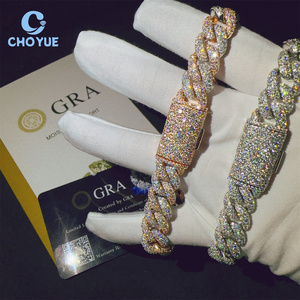 12MM Iced Out Cuban Link Bracelet 925 Sterling Silver VVS Moissanite Diamond Cuban Link Chain Buss <b>Down</b> Hip Hop Jewelry Bracelet - Product Image 1