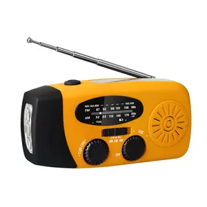 1200MAh Radio Cuaca Darurat 3 LED Engkol Tangan Tenaga Surya Dioperasikan dengan Baterai Angin Radio Senter Radio NOAA