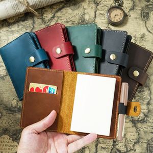 First-layer Cowhide Simple Notebook with Pen Holder Portable Notepad Mini Pocket-sized Creative <b>Diary</b> with Card Holder - Product Image 2