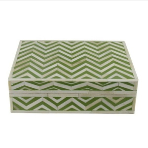 Cajas de Madera y Hueso, Amplia Gama de Cajas Decorativas Indias de Madera y Hueso con Diseño en Zigzag Verde para Decoración del Hogar - Product Image 2