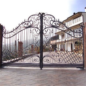 Portail en fer forgé <span class=keywords><strong>villa</strong></span> haut de gamme portail en fer forgé porte d'entrée en métal forgé cour simple double porte - Product Image 3