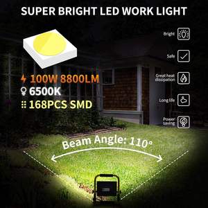 Lampe de travail LED portable, projecteur lumineux avec trépied réglable, lumière de chantier extérieure étanche IP66 - Product Image 6