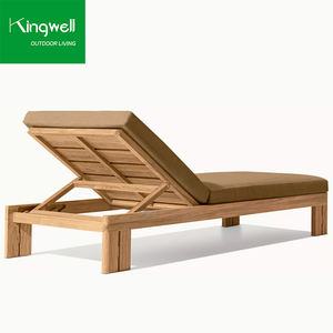 كرسي استلقاء خارجي حديث من خشب الساج مقاوم للأشعة فوق البنفسجية، مصنوع من الخشب الصلب المقاوم للماء، متين، مع وسادة للاستخدام في الفنادق. - Product Image 2