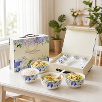 Service de table en porcelaine florale de luxe avec boîte cadeau, bols, cuillères, assiettes, vaisselle en céramique pour la maison, cadeau de mariage, vente en gros