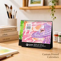 Calendrier de bureau en spirale illustré, personnalisé avec votre marque, planificateur de table imprimé, calendrier de bureau artistique pour la promotion d'entreprise