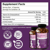 Complément de Myo-Inositol et D-Chiro-Inositol avec Ashwagandha et Vitamine D, Capsules Végétariennes pour Femmes, Soutien Hormonal et Ovarien, et Gestion du Stress