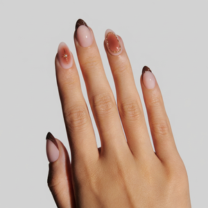 Faux ongles à presser Amber Muse marron doré avec strass, semi-opaques, brillants, réutilisables, en étui transparent - Product Image 3