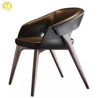 Fauteuil de salle à manger en bois et cuir, style moderne rétro, avec assise rembourrée